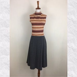 Vintage Mock Neck Sleeveless‎ A-Line Midi Dress